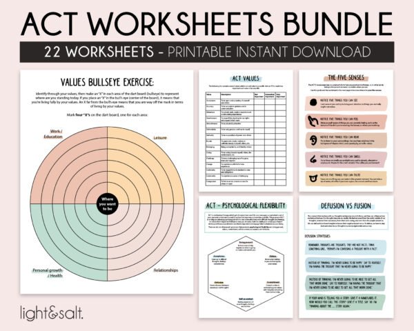 ACT therapy worksheets, Acceptance and Commitment Therapy, values bullseyes